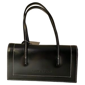 MP by MARTA PONTI Structured Black Leather Mini Handbag Cocktail Formal Baguette
